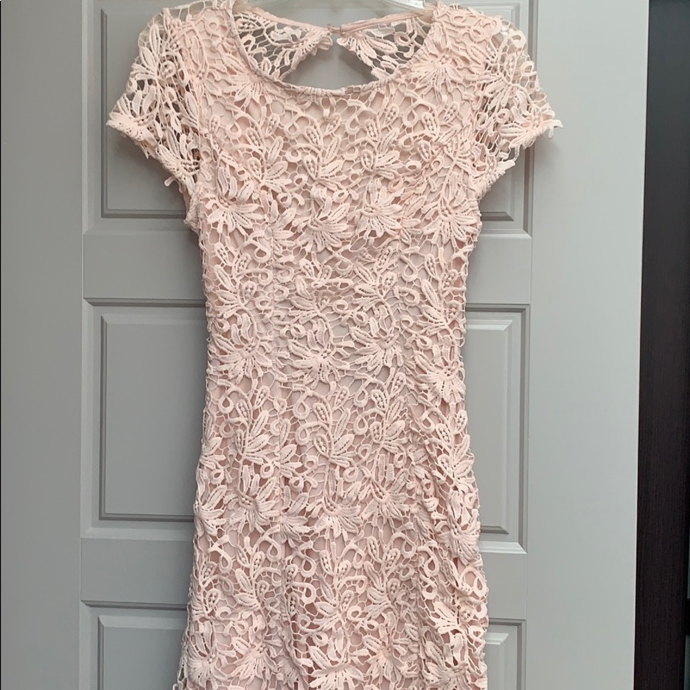 Lulus petal pink lace open back dress